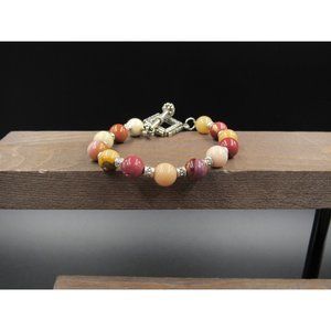 7" Silver Tone Various Color Orb Stone Fancy Clasp Bracelet Vintage Elegant